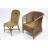 A wicker tub-shaped conservatory chair (slight faults); & a similar occasional chair.