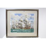Three large coloured naval prints after Mark R Myers titled “Nelson Rejoins the Victory”, The Ark