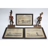 A set of three black & white naval engravings titled “A View of Gravesend in the County of Kent”, “A