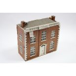 A painted wooden & paper covered two-storey doll’s house with opening front, 23” x 22” x 9½”, with