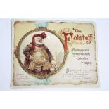 “The Falstaff Shakespeare memorandum Calendar for 1907”, with illustrated leaves; an embroidered