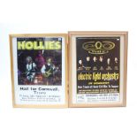 Two modern concert posters “Electric Light Orchestra” & “The Hollies”, both framed; & various