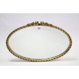 A gilt frame oval wall mirror with ribbon-bow surmount, &inset bevelled plate, 19” x 28½”.