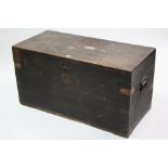 A 19th CENTURY CAMPHOR WOOD TRUNK with fitted interior enclosed by hinged lift-lid & wrought-iron