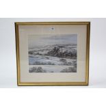 A large watercolour painting by Allan Morgan, titled to reverse: “Carreg Cennen In Snow”, dated