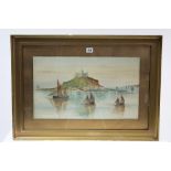 A 1930’s watercolour painting of St. Michael’s Mount, unsigned, dated 1934, 12” x 20¾”; together