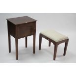 An early 20th century mahogany bedside cabinet enclosed by panel door & on square tapered legs,