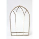 A modern Ascalon stone-finish rectangular garden mirror with arched top, 33” x 18¾”.