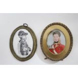 A late 18th century English enamel oval plaque with black transfer-printed portrait of a naval