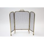 A late Victorian brass & wire mesh three-fold spark guard, 19" wide; & a smaller ditto.