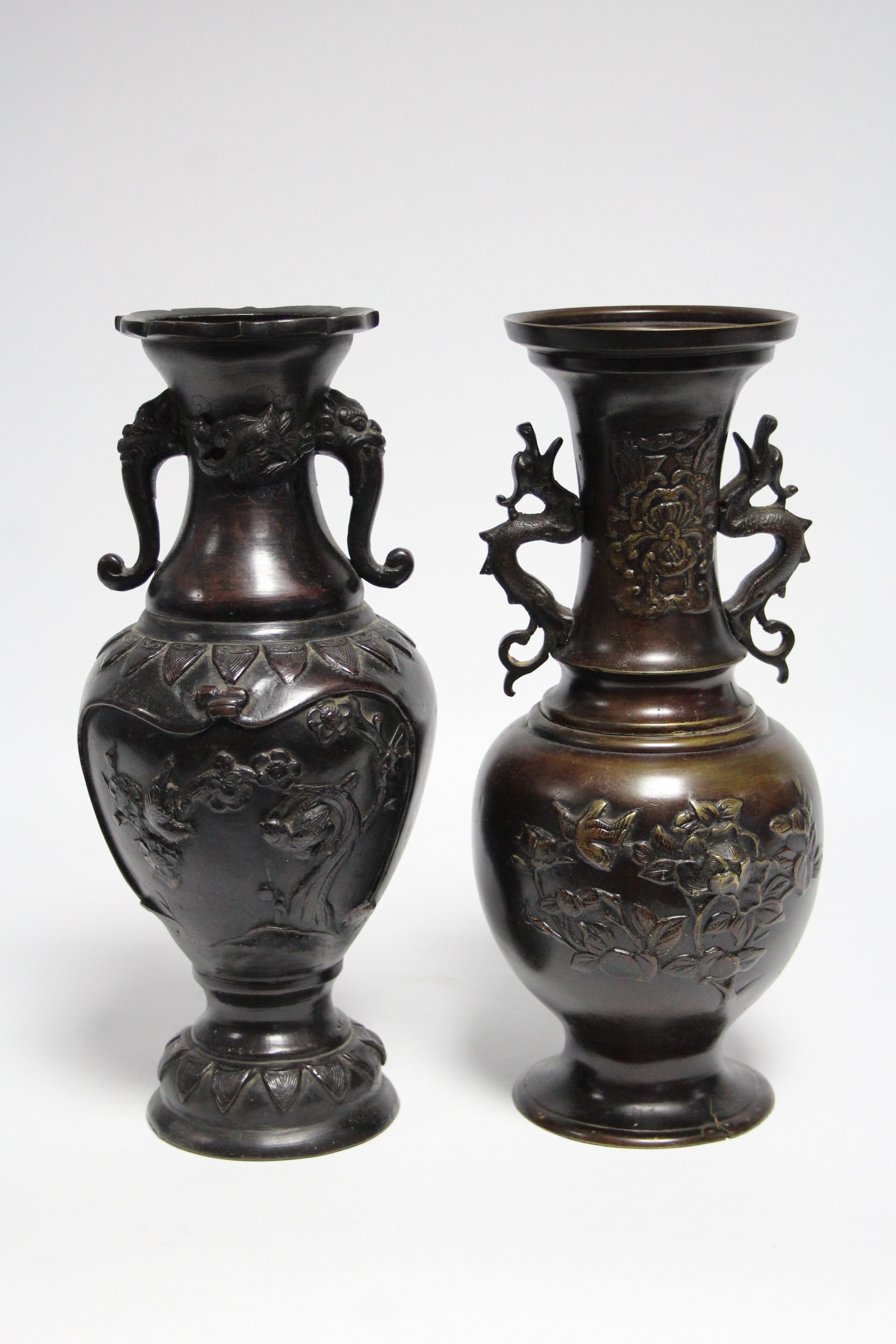 A 19th century Japanese bronze ovoid vase with grotesque mask side handles & raised decoration of - Image 2 of 3