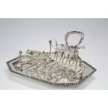 A rectangular asparagus dish with canted corners & gadrooned rim, complete with wire stand,