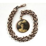 A 9ct. gold chain necklace (20.3gm); together with double-side photo pendant in “rolled-gold”