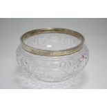 A circular cut glass salad bowl with beaded border to the silver-mounted rim, 8½” diam.; Sheffield
