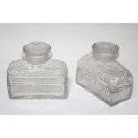 A pair of fine quality 19th century cut glass jars & coves of low narrow oblong form; 5” high x