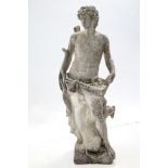 A reconstituted stone standing figure of Apollo with his bow & arrows, his dog at his feet, on