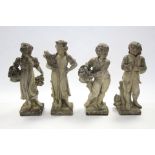 A set of four reconstituted stone male & female figures representing the seasons, each on square