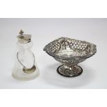 A late Victorian pierced & embossed round sweetmeat dish on low pedestal foot, 4½” diam. x 2½” high,