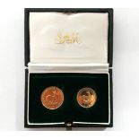 A South African 1983 gold 2 Rand coin, & a ditto 1 Rand coin; in presentation case.