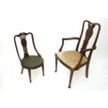 An Edwardian inlaid-mahogany splat back child’s chair with padded circular seat & on square