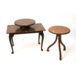 An Edwardian inlaid-mahogany circular occasional table on three splay legs, 13¾” diam.; together