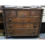 A GEORGIAN INLAID MAHOGANY CHEST fitted three short & three long graduated drawers with spiral-twist