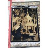 Two Chinese wool rugs, each depicting a village scene, 62” x 35½”, & 43” x 30”; & a Persian