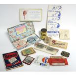 A set of Hilary Page teething rings, boxed; various advertising ephemera, etc.