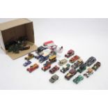 Twenty-three various scale model vehicles, all unboxed; and various painted lead farm animal models,