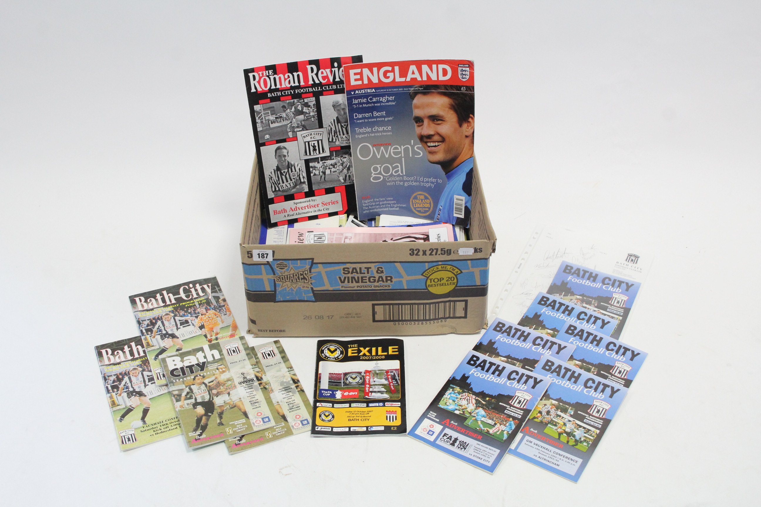 Approximately sixty various football programmes including numerous Bath City programmes; and a sheet