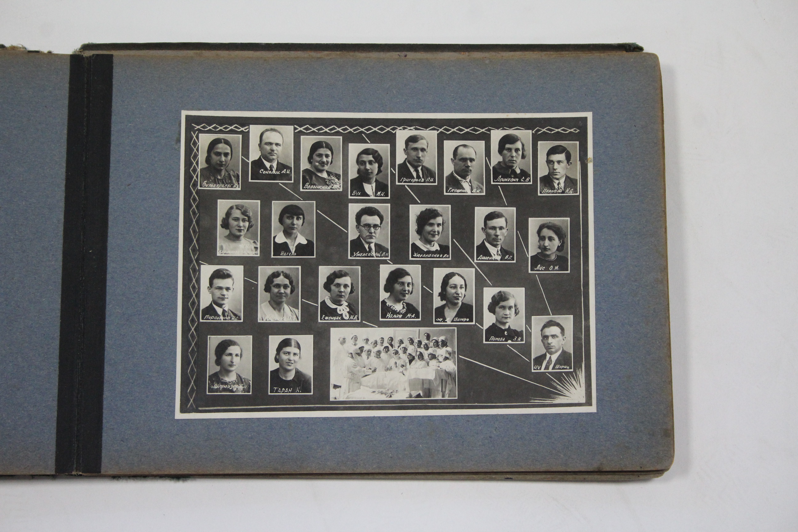 A 1930’s Russian photograph album containing fourteen various photographs of hospital staff.