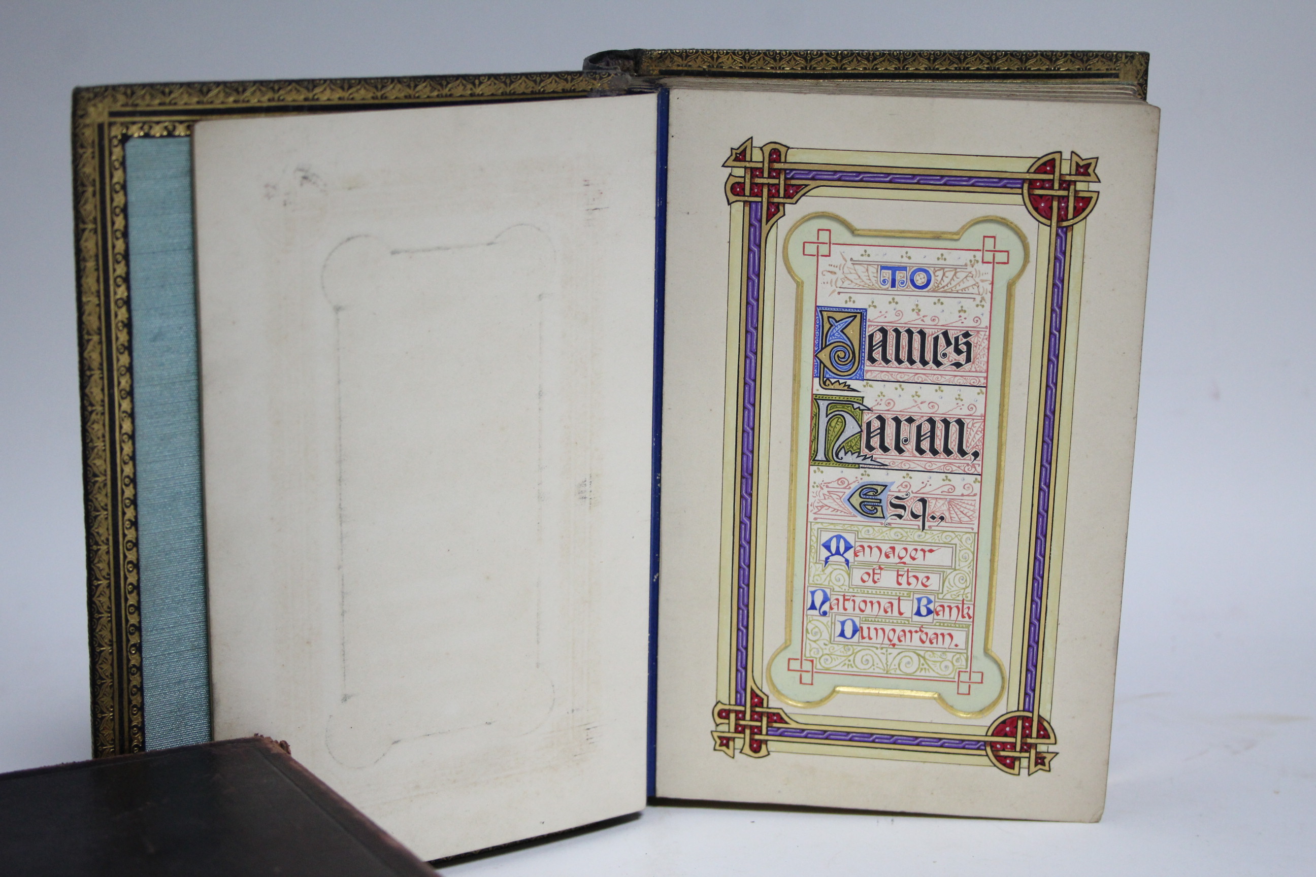 A late 19th century leather-bound volume given to “James Haram Esq, Manager of the National Bank - Bild 2 aus 13