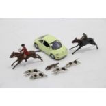 Seven various Britains painted lead fox-hunting figures & animals; and a Maisto scale model “VW