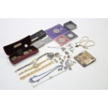 A ladies wristwatch, various items of costume jewellery, etc.