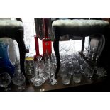 Various items of coloured & plain glassware.