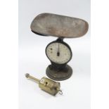 A John Linwood “No. 2” brass spit-roasting jack; & a Salter “No. 50T” spring balance scale.