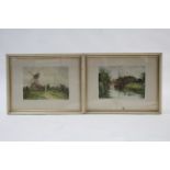 TATTON WINTER, William. A pair of coloured etchings of a windmill, & a canal bridge, publ. 1927 by