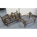 Two wrought-iron fire grates; & three cast iron shoe lasts.