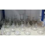 A set of seven glass finger bowls, 4½" diam.; a set of six glass rummers, 5" high; a celery vase;