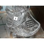 A heavy cut-glass fruit bowl in the form of a basket, 11” wide; together with various items of
