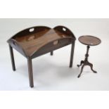 A mahogany butler’s tray-type rectangular occasional table with hinged sides, & on moulded square