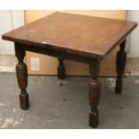 A mid-20th century oak draw-leaf dining table on bulbous-turned legs, 36” x 60” (open).