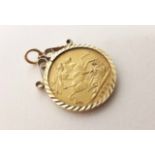 A late Victorian sovereign, Perth mint, 1900; loose-mounted in 9ct. gold as a pendant.