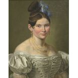 CONTINENTAL SCHOOL, early-mid 19th century. A half-length portrait of a young woman wearing a