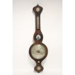An early Victorian rosewood banjo barometer with painted decoration simulating brass inlay, having