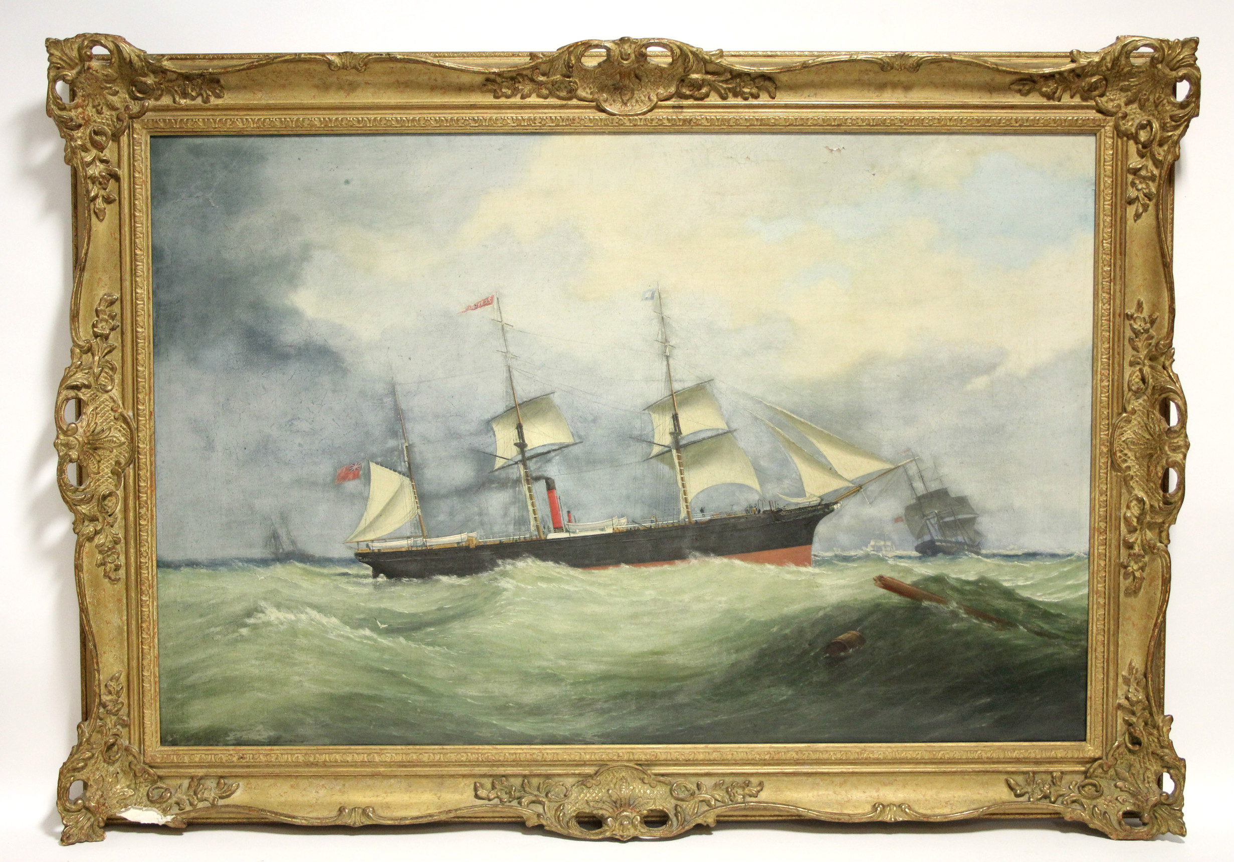 BELL, Stuart Henry (1823-1896). A steam-&-sale vessel in a swell, other tall ships beyond. Signed;