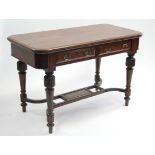 A late Victorian mahogany hall table fitted two frieze drawers, on four part-reeded & turned