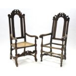 A matched pair of William & Mary style elbow chairs with tall backs – the seats & backs require re-