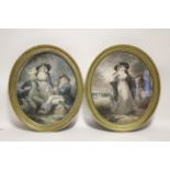 A pair of late 18th century coloured stipple engravings of figure studies, 15½" x 13" (oval); a