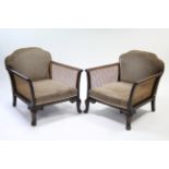 An early 20th century continental-style beech frame three-seater settee with rounded back & loose